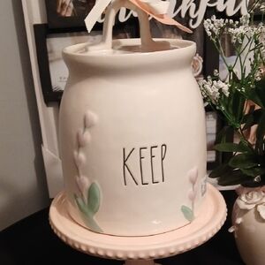 Rae Dunn Cream Ceramic Canister with Floral Accents.  NWT